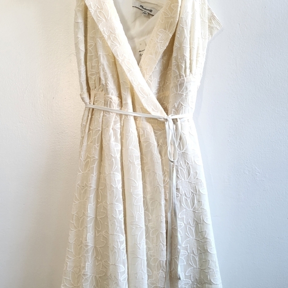 New Madewell Embroidered Pleated Voile Wrap Ivory Midi Dress NWT XL/10 US - Picture 11 of 17